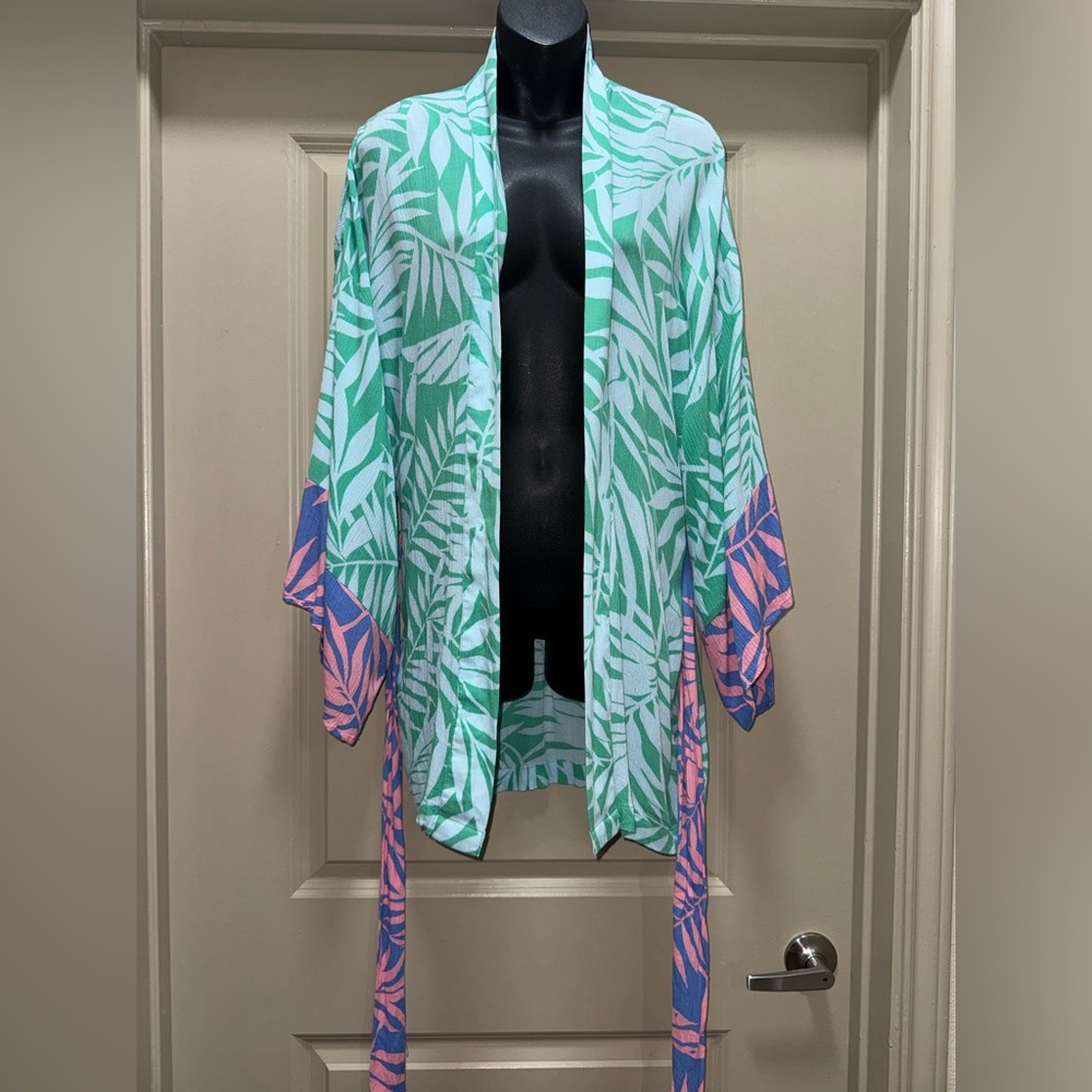 Billabong Loveland Tropical Green Kimono Cover-Up for Women size Small - Picture 9 of 13